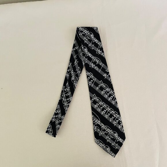Steven Harris Handmade Music Notes Mens Necktie Black and White 61" x 3.5" - Picture 6 of 6